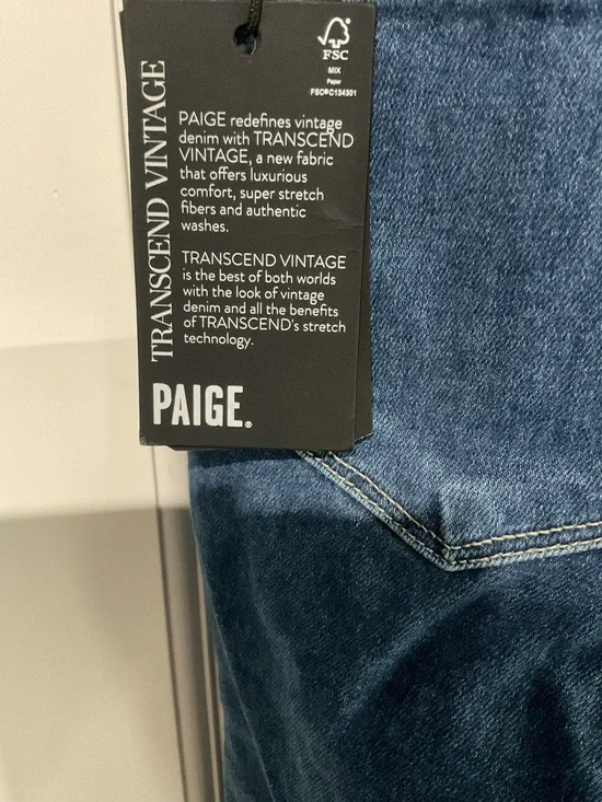 NWT PAIGE Cindy Bay Straight-Leg Jeans in Medium Blue Wash Destroyed Hem Size 24 - Picture 4 of 7